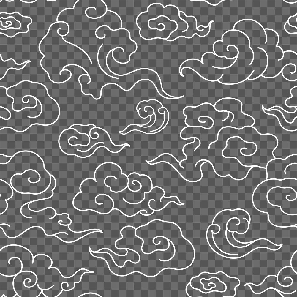 Cloud png pattern seamless background, white Chinese oriental illustration sticker