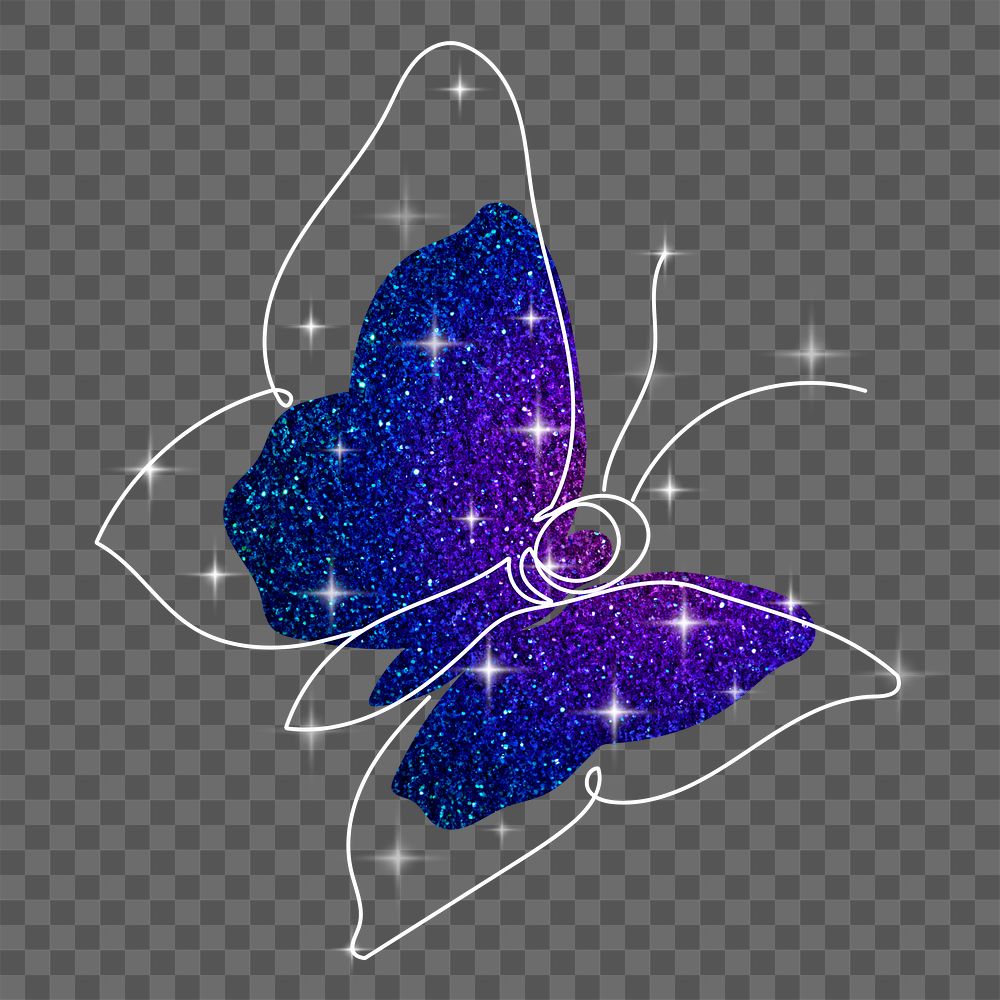 Glitter butterfly png sticker, purple aesthetic clipart
