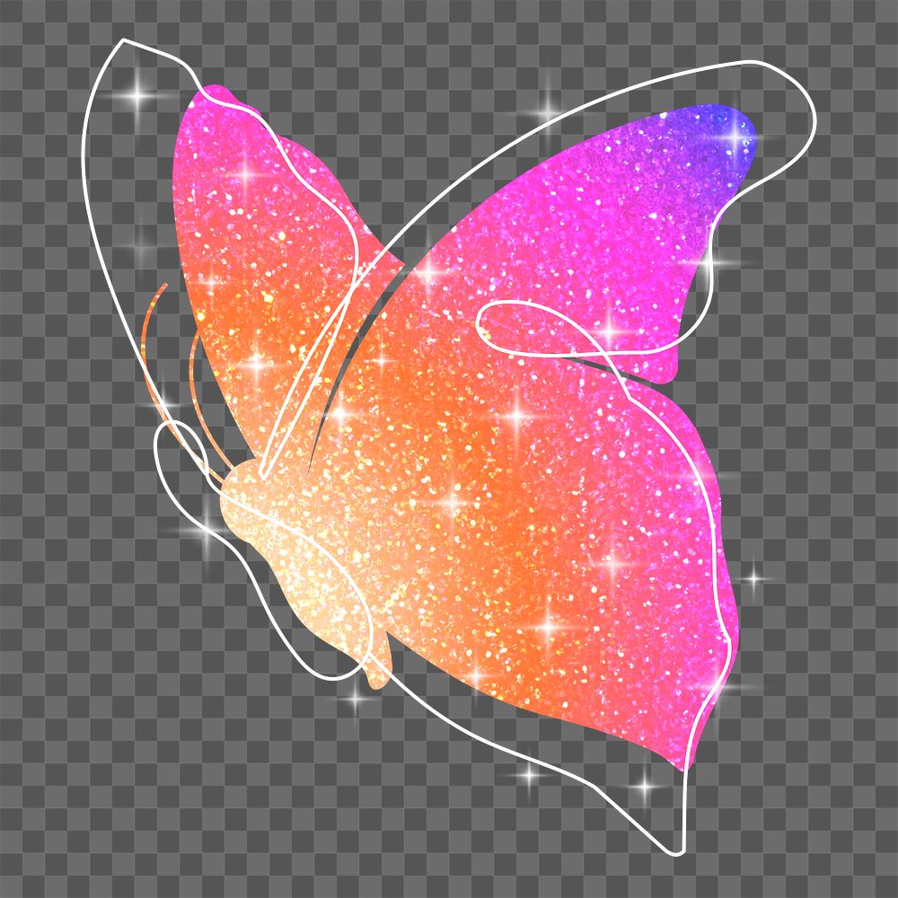 Glitter butterfly png sticker, orange beautiful clipart