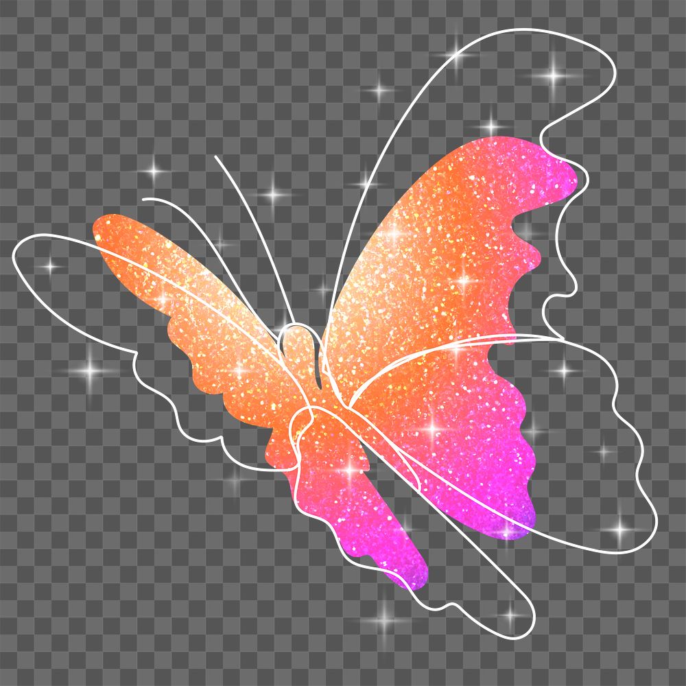 Glitter butterfly png sticker, orange beautiful clipart