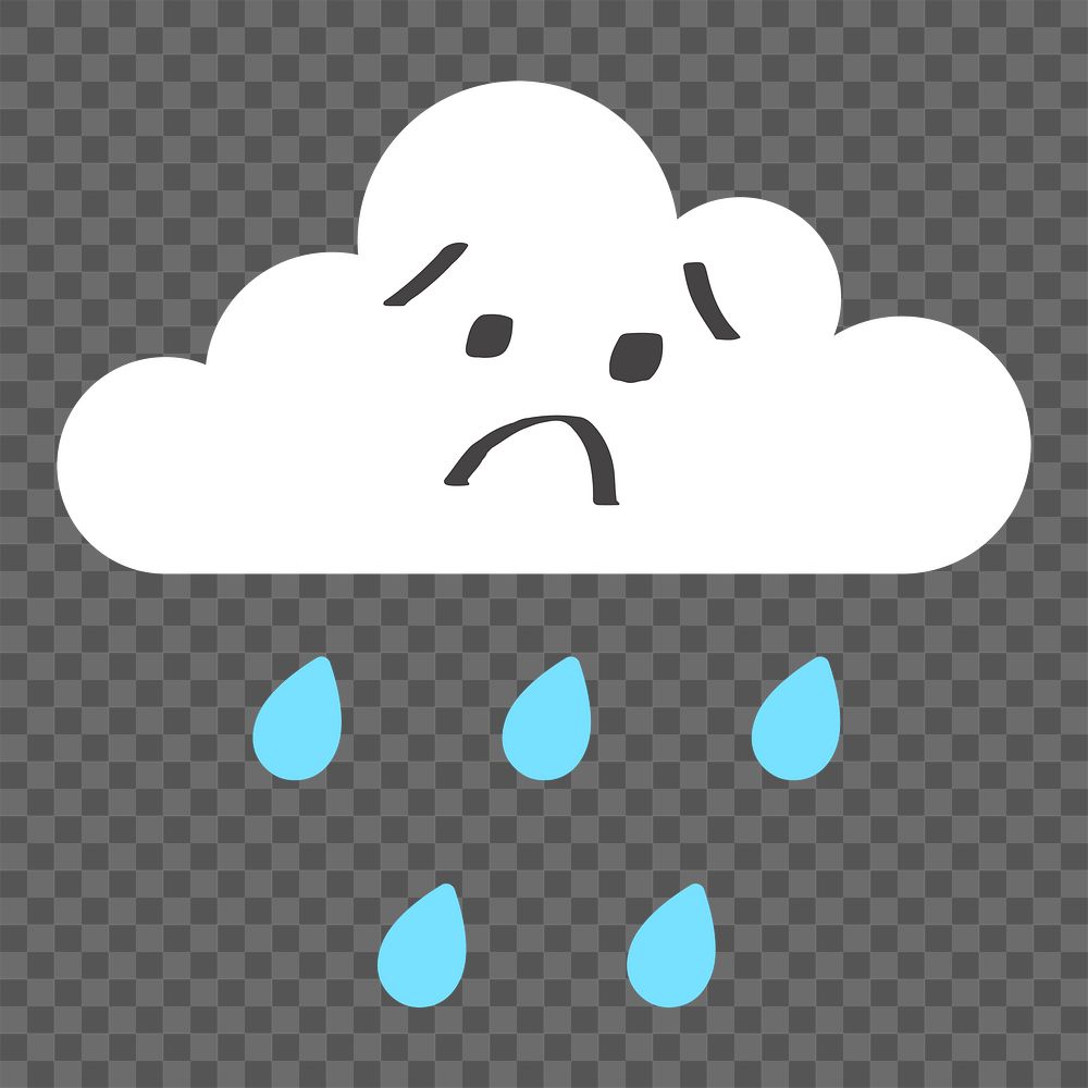 Cloud png flat sticker collage, cute sad weather transparent clipart