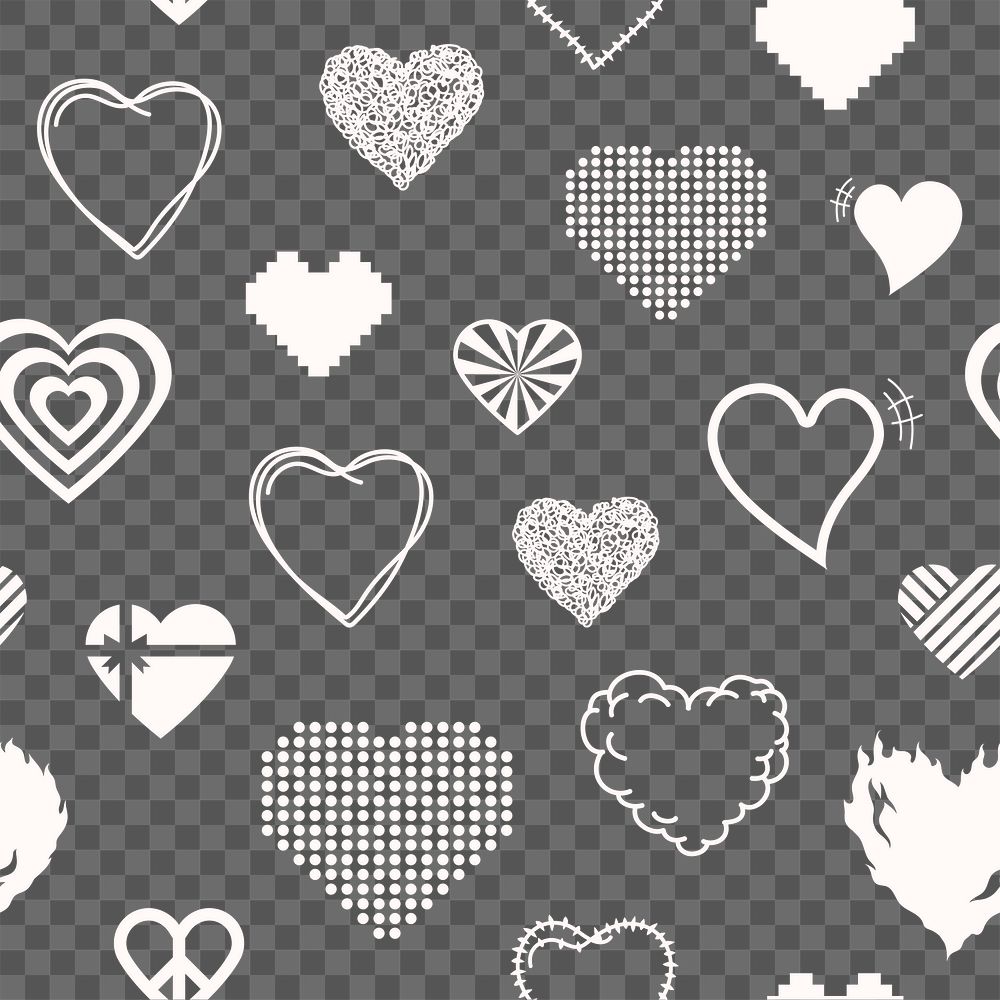 Heart pattern PNG transparent background, cute white design