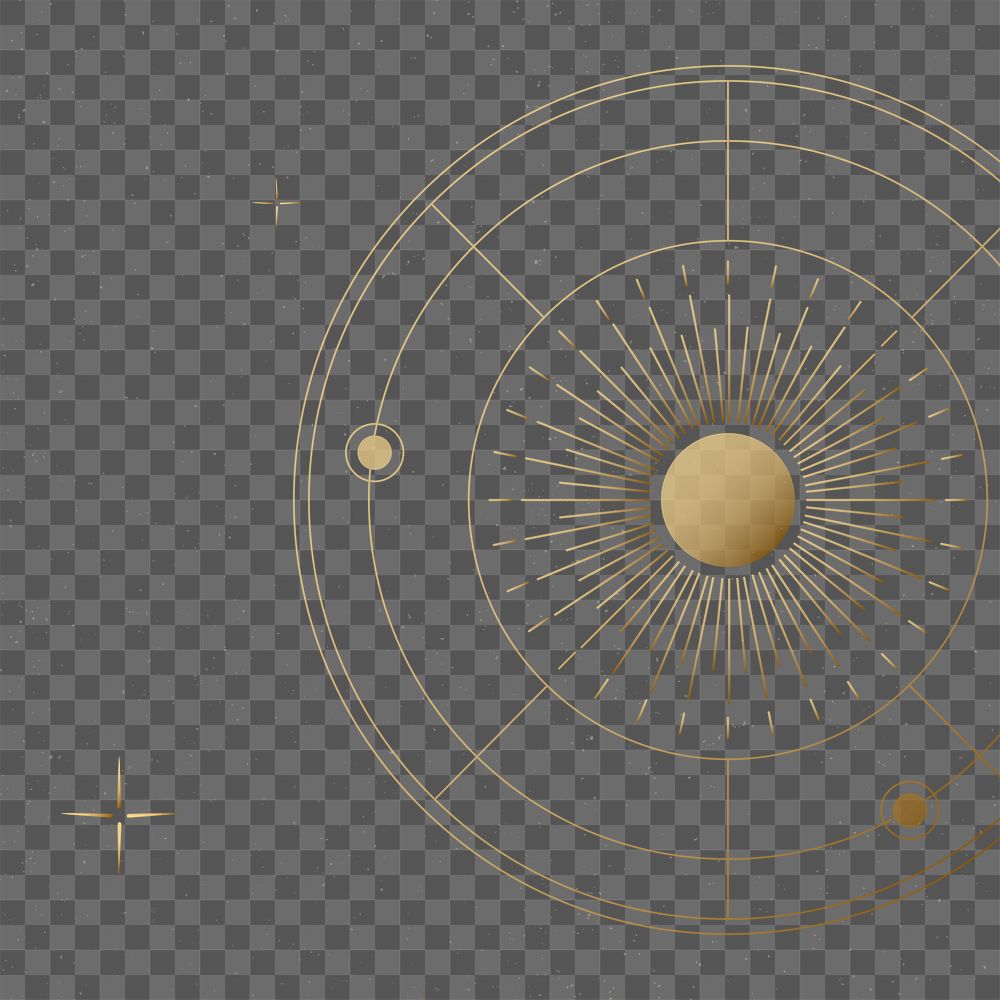 Galaxy png transparent background, gold celestial art in flat design
