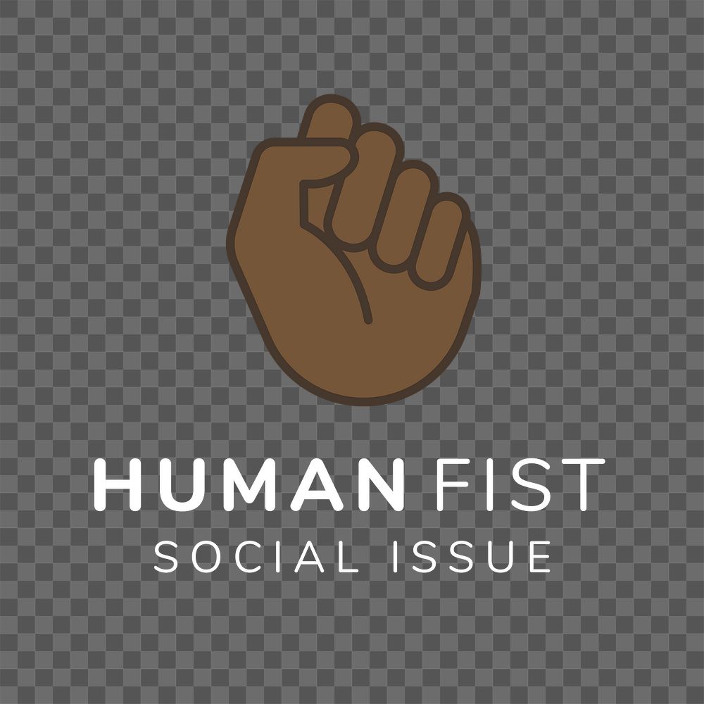 Charity logo png, non-profit branding design, human fist social issue text