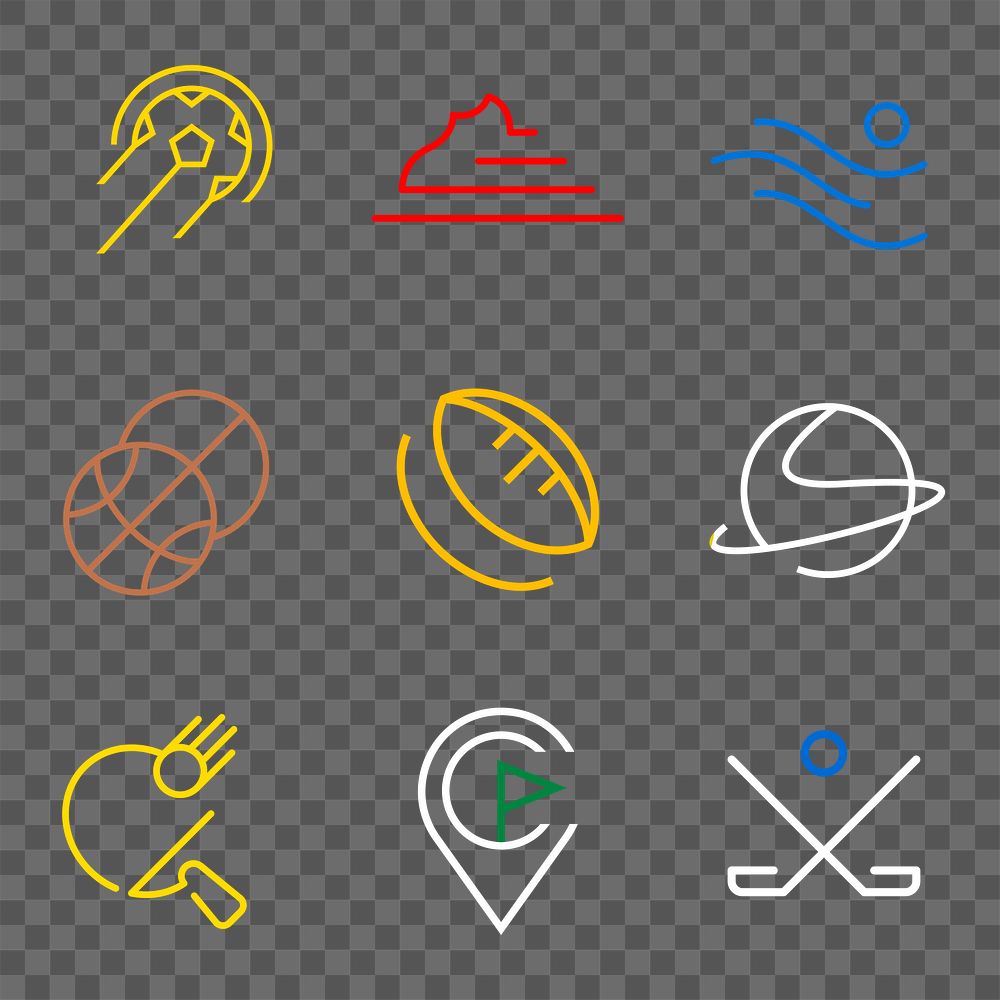 Sports png logo element, colorful transparent design set