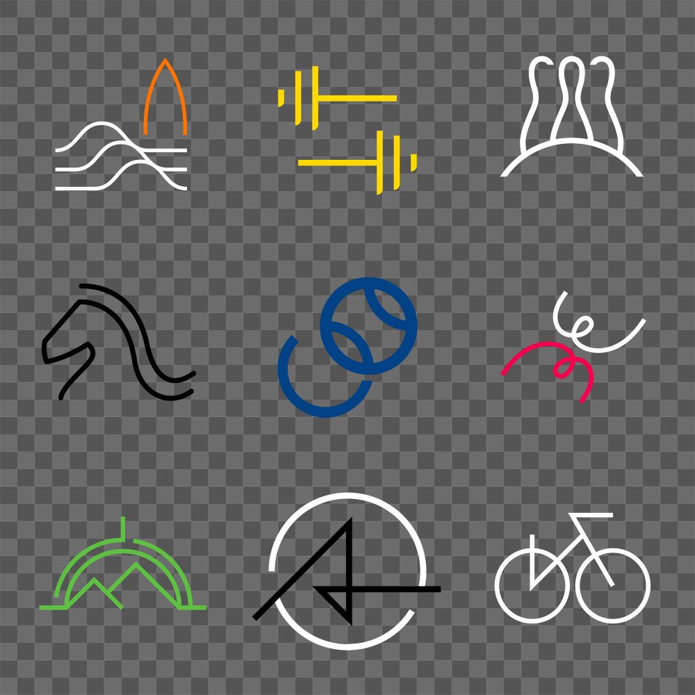 Sports png logo element, colorful transparent design set