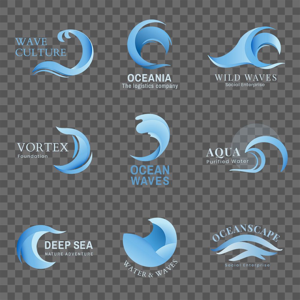 Wave png business logo, blue water animated graphic set