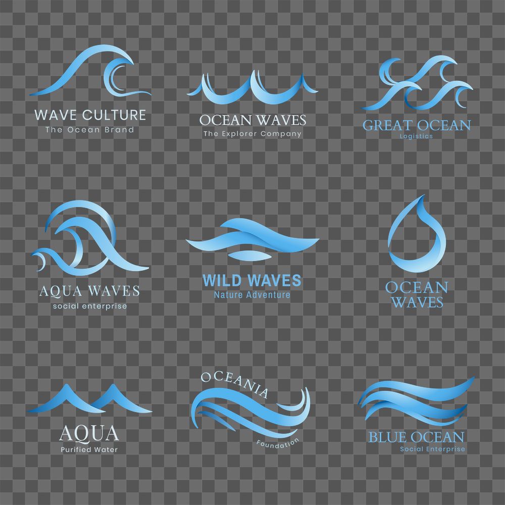 Wave png business logo, blue water animated graphic set