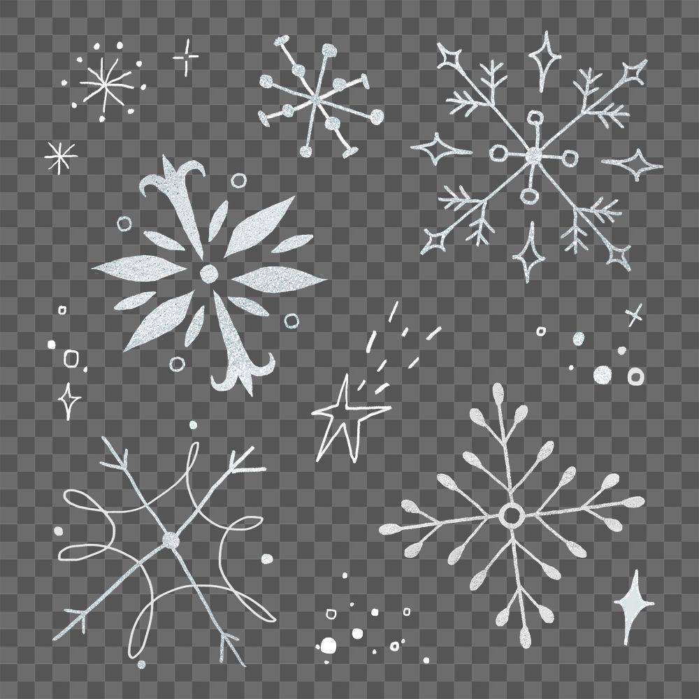 Snowflake sticker png, cute winter doodle illustration set