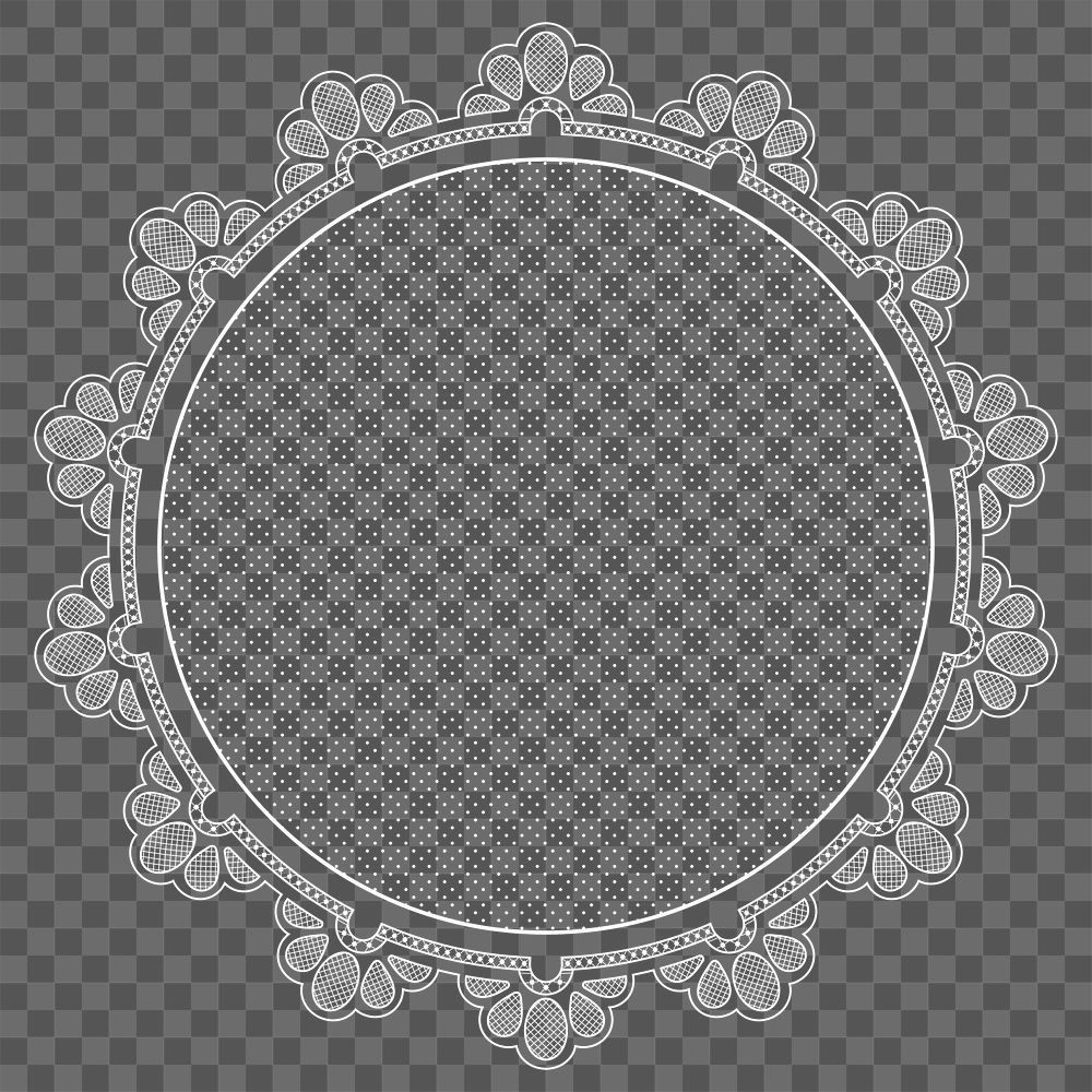 Lace doily frame png transparent, circle shape in classic design