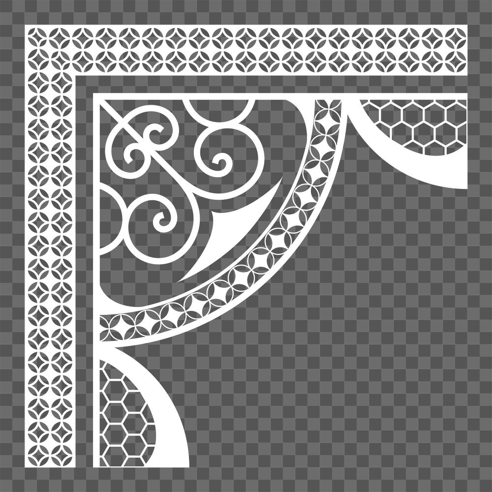 Lace corner png border, white classic fabric clipart