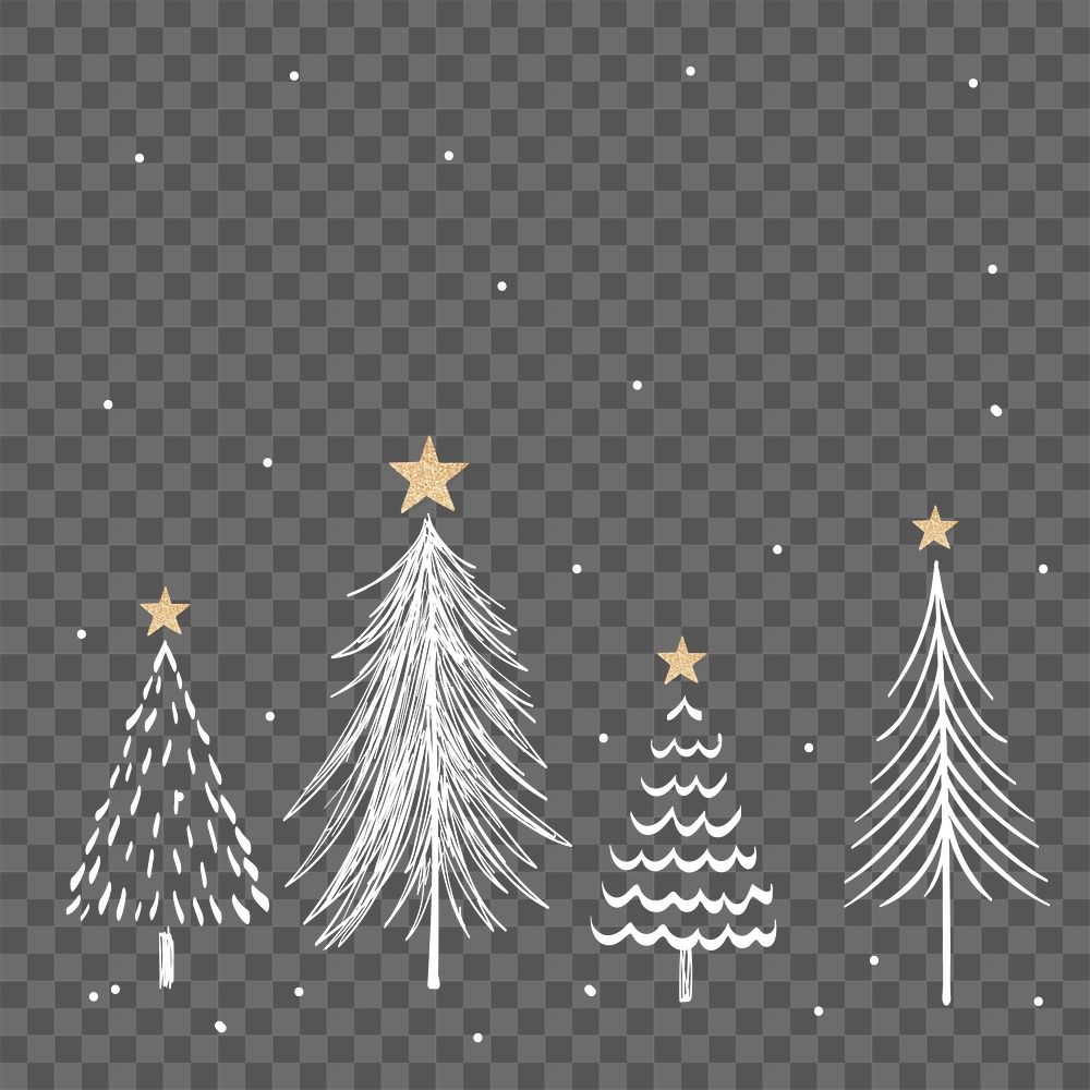 Christmas trees png background, snowy winter doodle in white