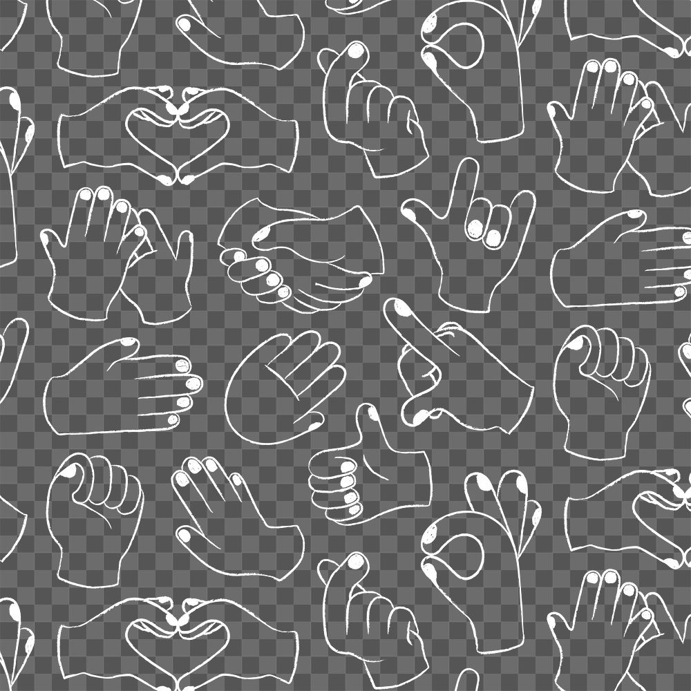 Hand sign png transparent background, doodle pattern in white