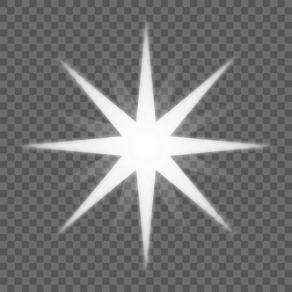Sparkle star png icon, white flat design graphic on transparent background