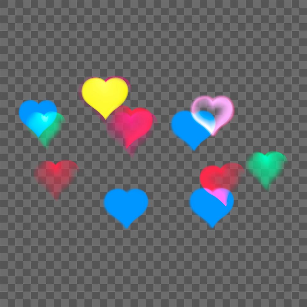 Colorful heart bokeh png transparent background, pattern design 