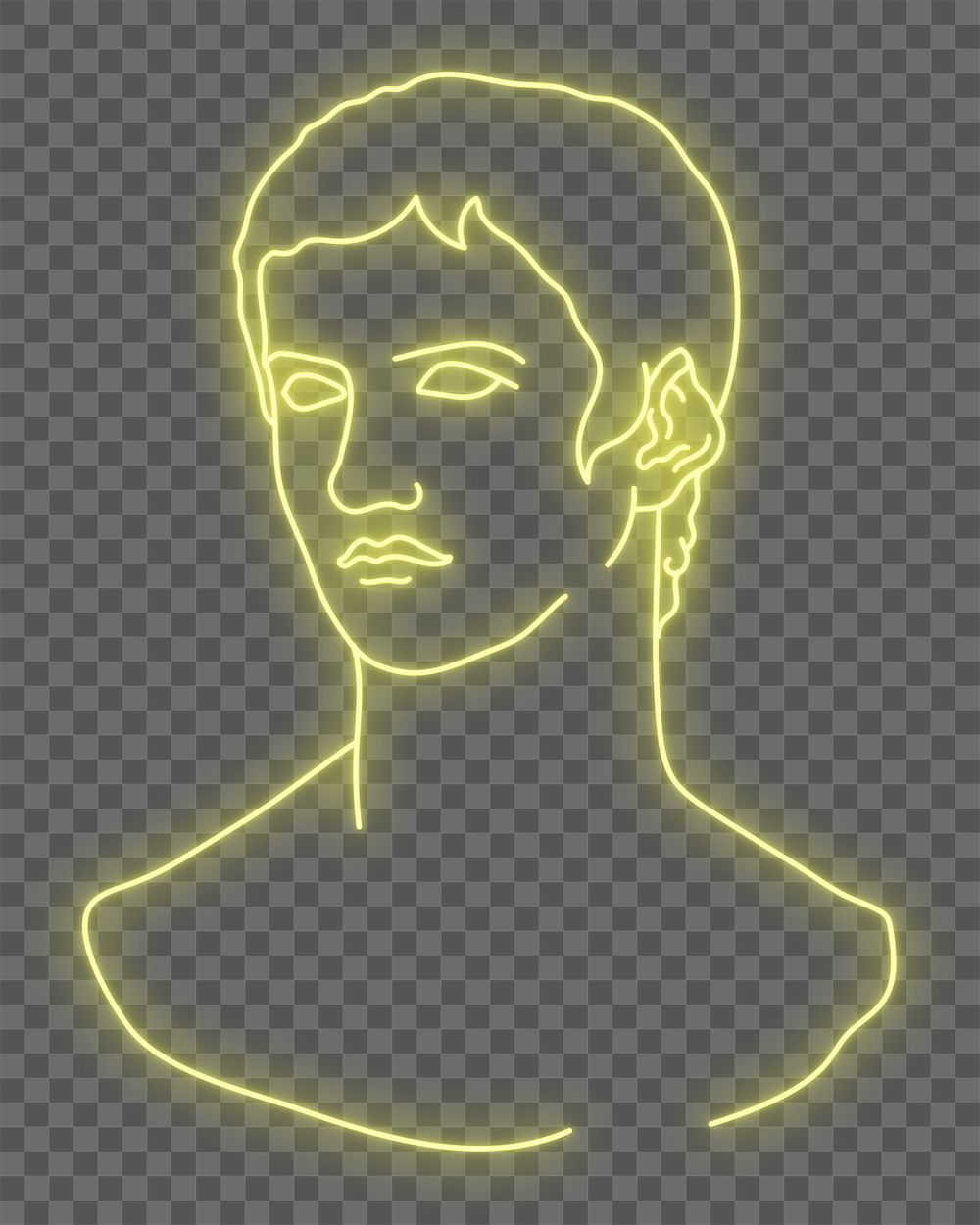 Greek man png sticker, glowing neon monoline design on transparent background