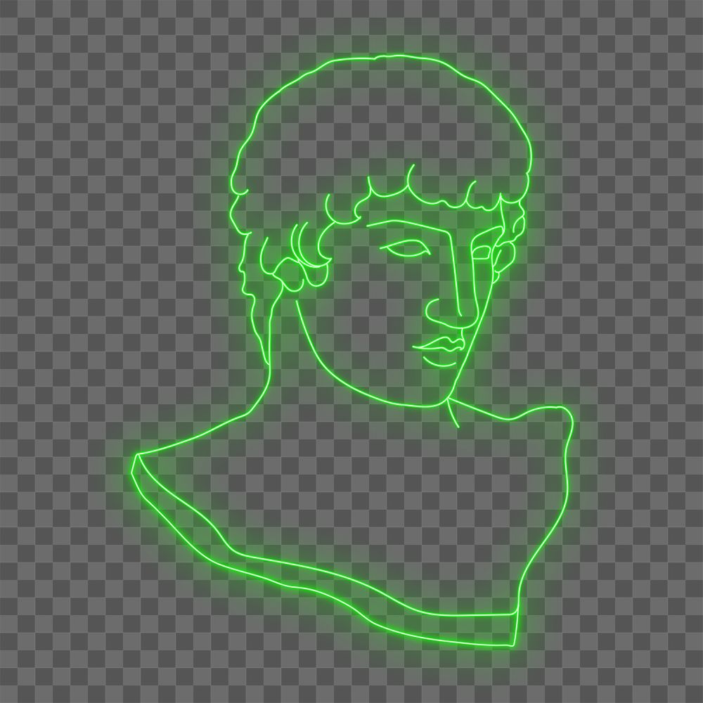 Greek man png sticker, glowing neon monoline design on transparent background