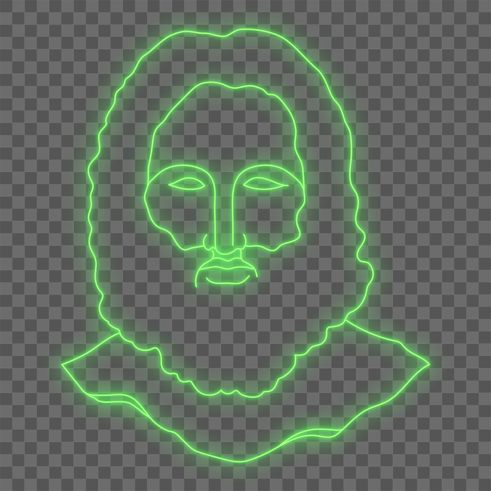 Zeus png sticker, glowing neon line art drawing, Greek statue on transparent background