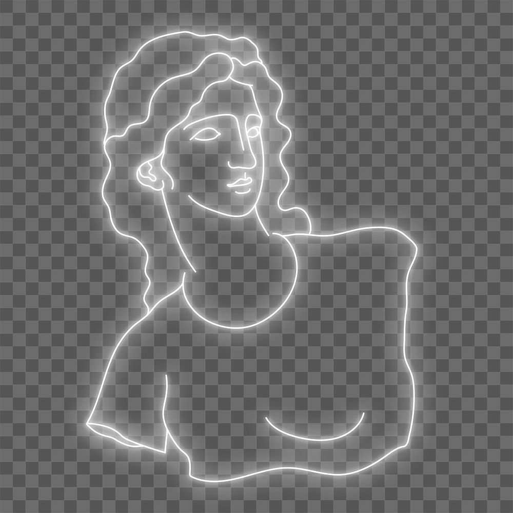 Greek woman png collage element, glowing neon line art design
