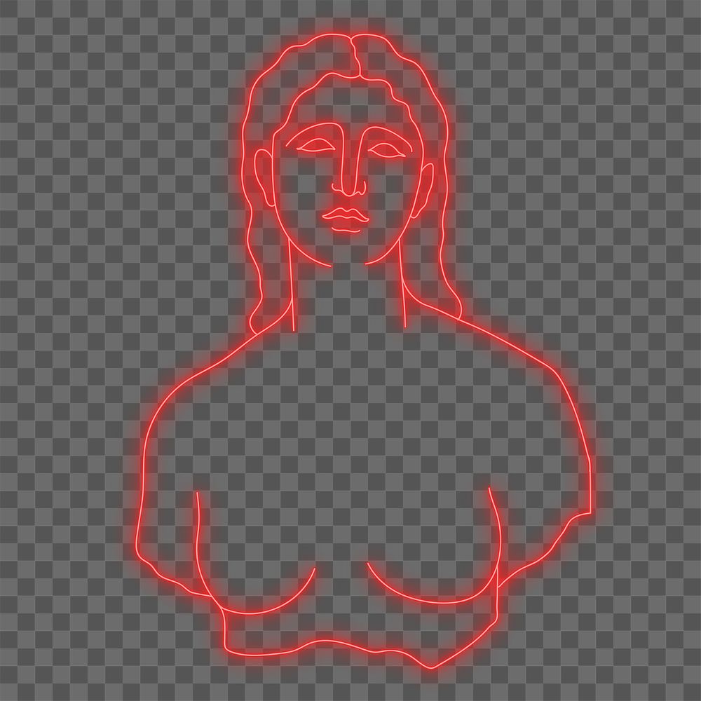 Greek woman png collage element, glowing neon line art design