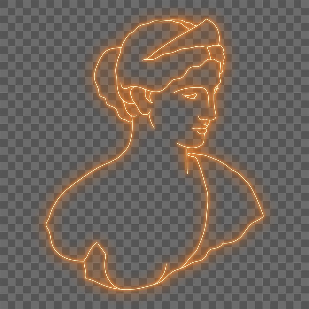 Greek goddess png sticker, glowing neon line art drawing