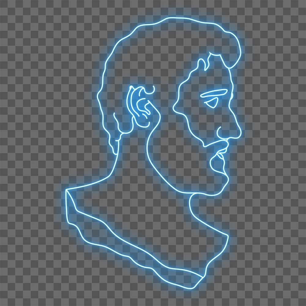 Classical sculpture png sticker, glowing neon monoline graphic, Antoninus Pius on transparent background