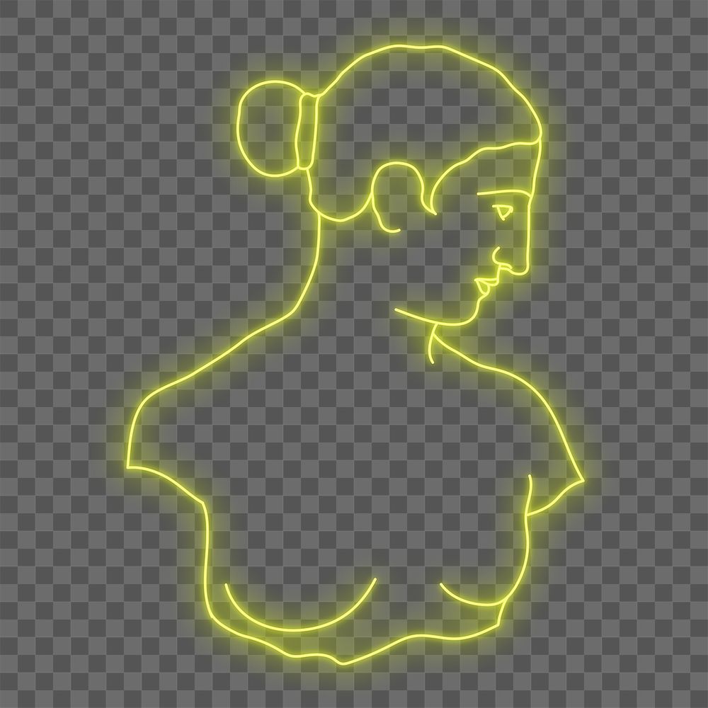 Greek woman png collage element, glowing neon line art design