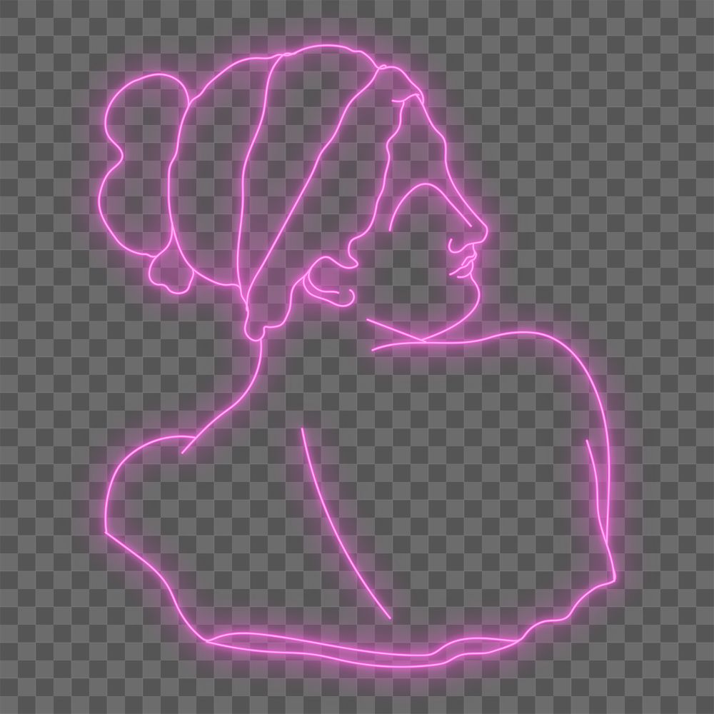Classical sculpture png sticker, glowing neon monoline graphic, Naiad on transparent background
