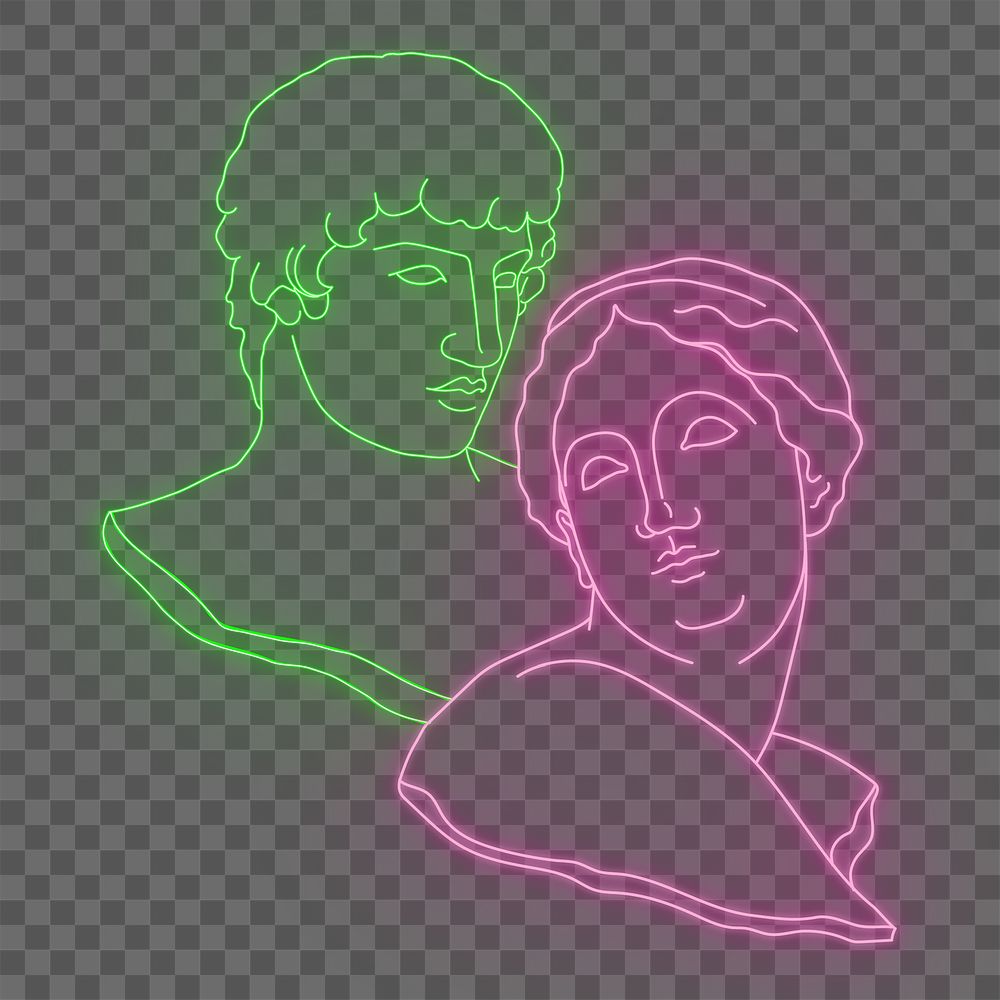 Classical sculpture png sticker, glowing neon monoline graphic on transparent background
