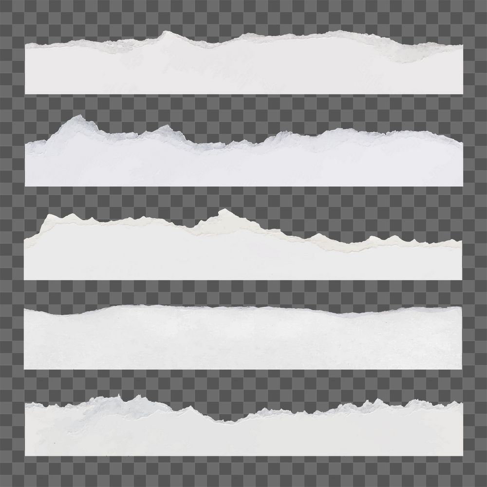 White ripped paper png element clipart, textured border set on transparent background