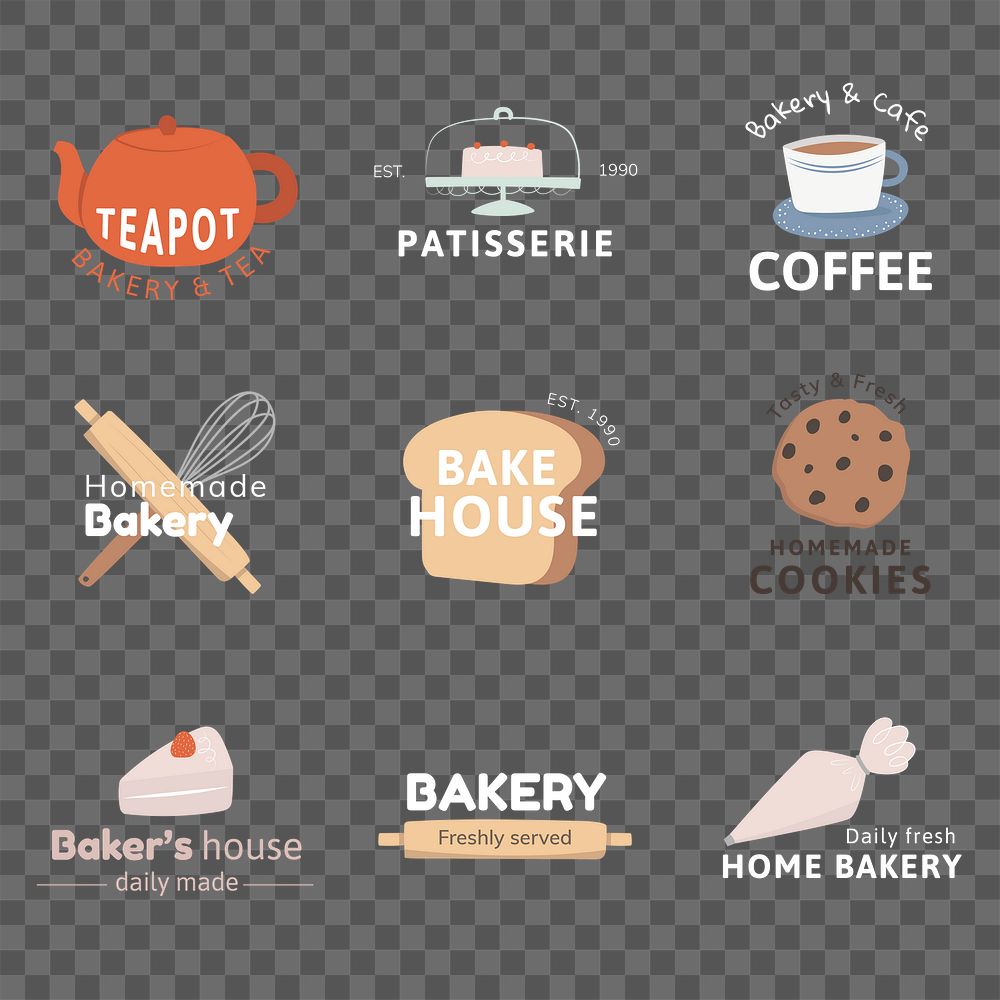 Cute bakery logo png transparent background set