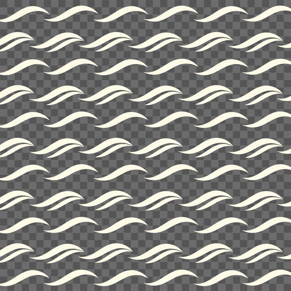 Ocean wave png pattern, transparent background, beige seamless design