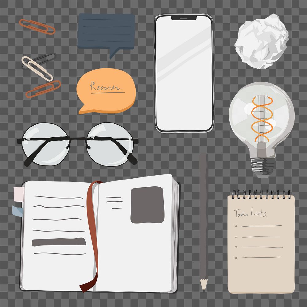 Student lifestyle stickers png, education aesthetic set