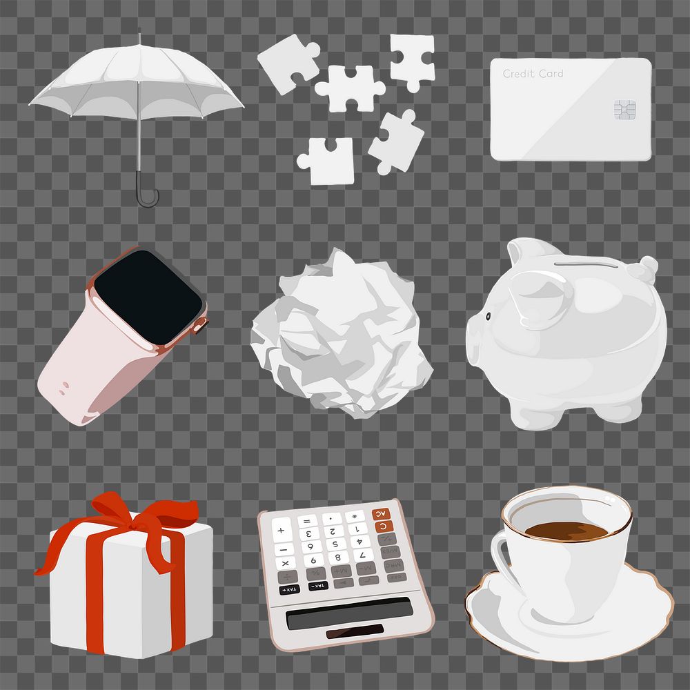 Budgeting aesthetic png stickers, stationery illustration set on transparent background