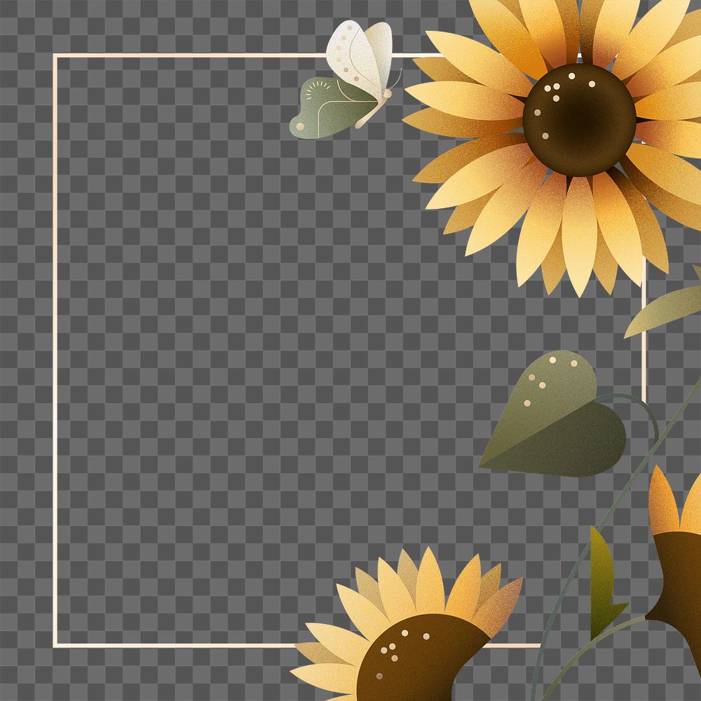 Aesthetic geometric sunflower frame png, flower design element, transparent background