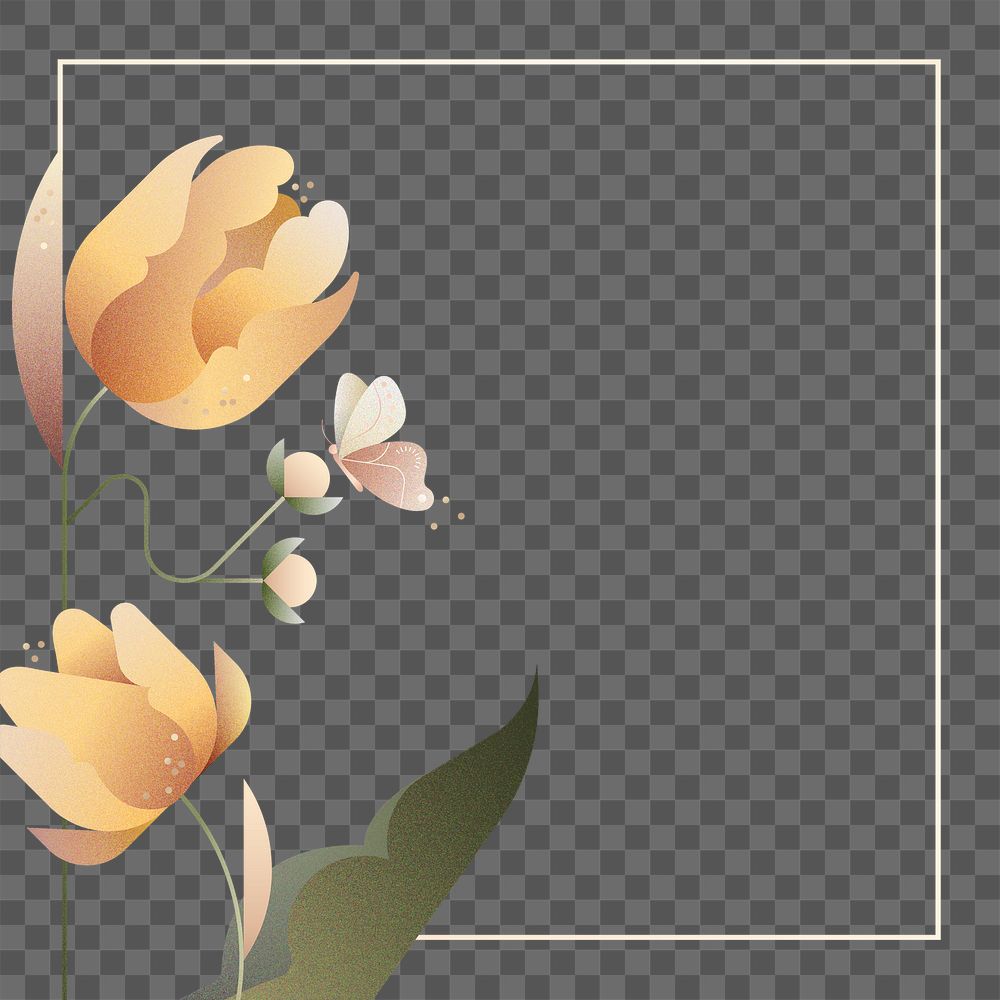 Png yellow tulips frame transparent, colourful botanical sticker illustration