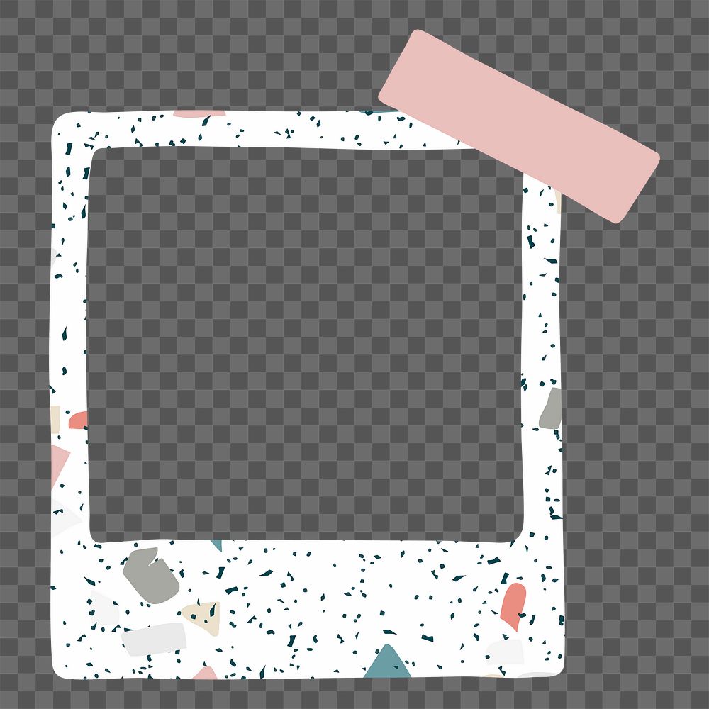 Terrazzo pattern png frame, instant photo sticker on transparent background