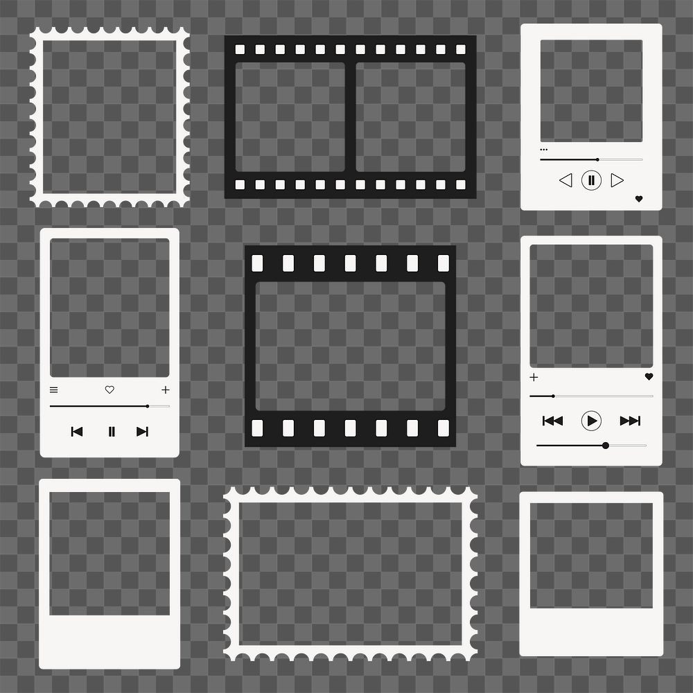 Simple photo png frame stickers, transparent design set