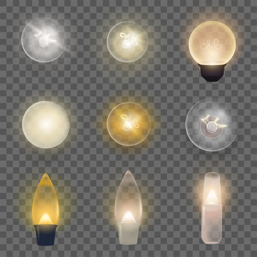 Light bulb png sticker, simple design, transparent background set