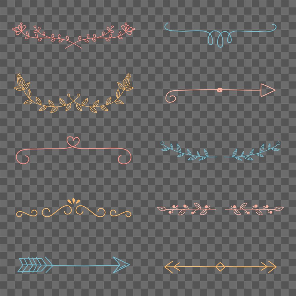 Cute divider png elements, pastel doodle style ornament set