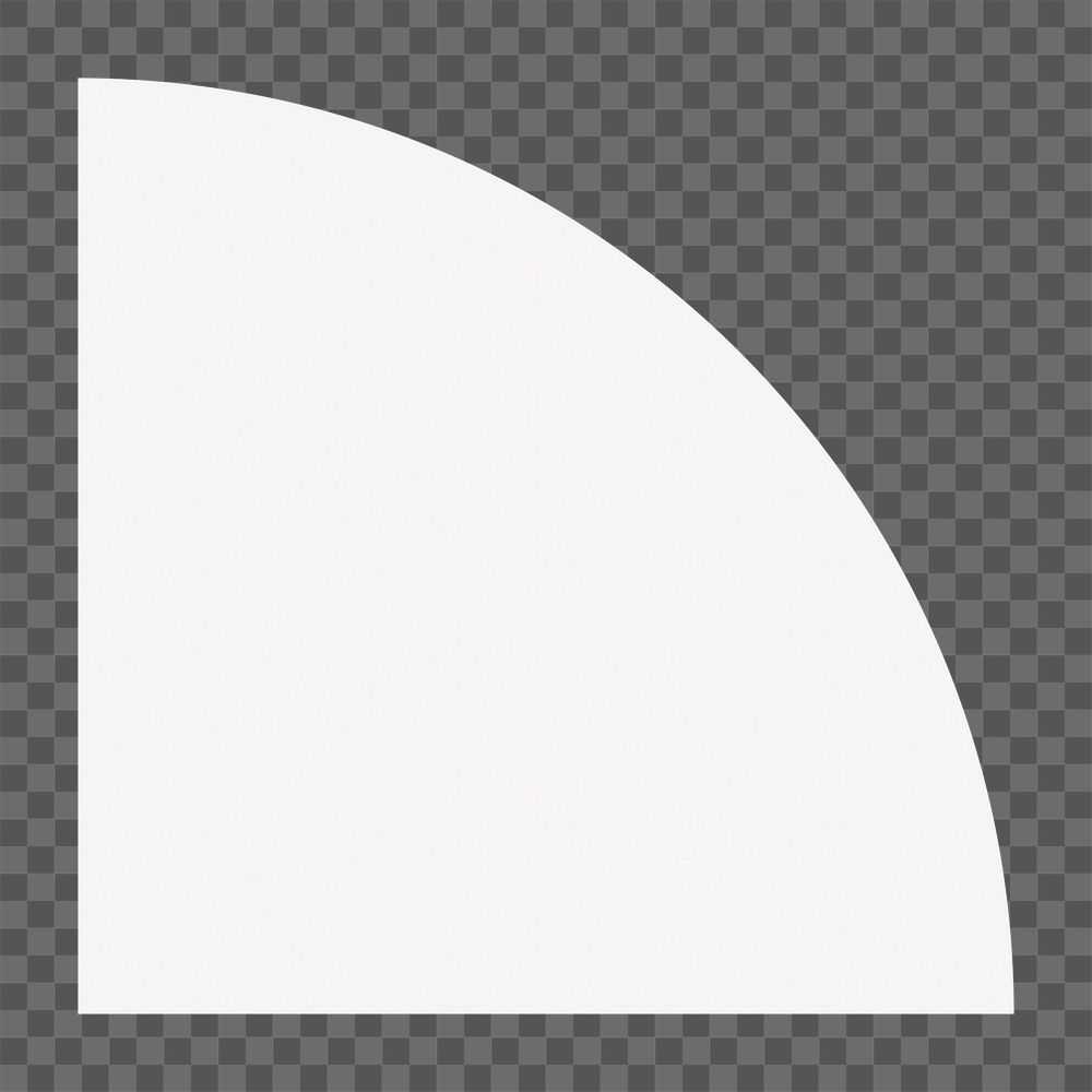 White png sticker, flat graphic quarter circle simple shape design, transparent background