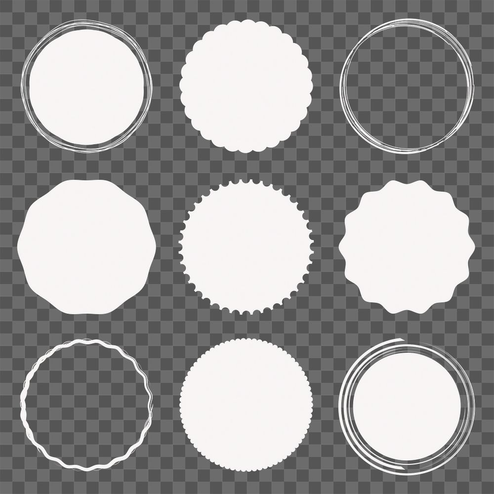 Simple png sticker, geometric white design, transparent background set