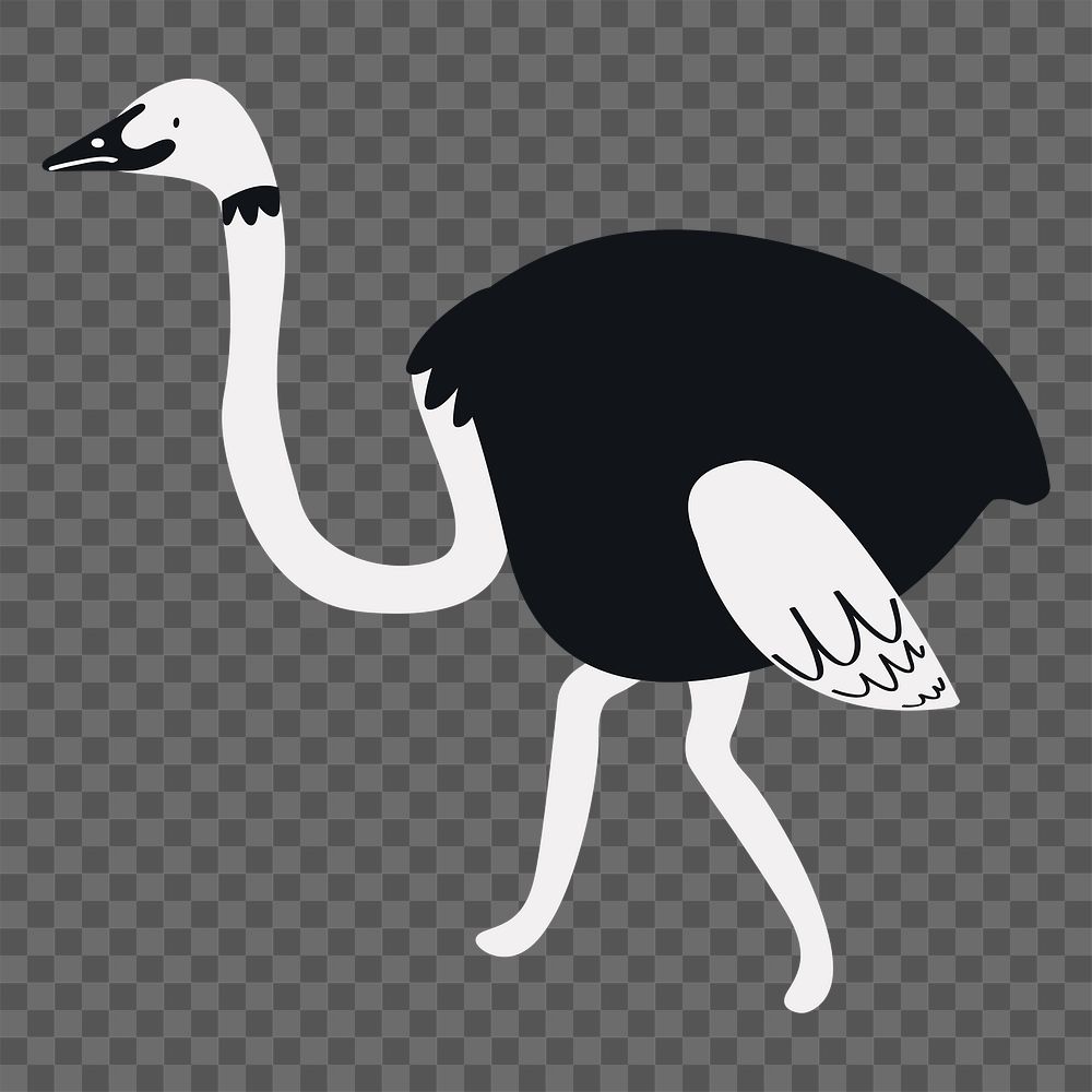 Ostrich png animal sticker black doodle cartoon for kids