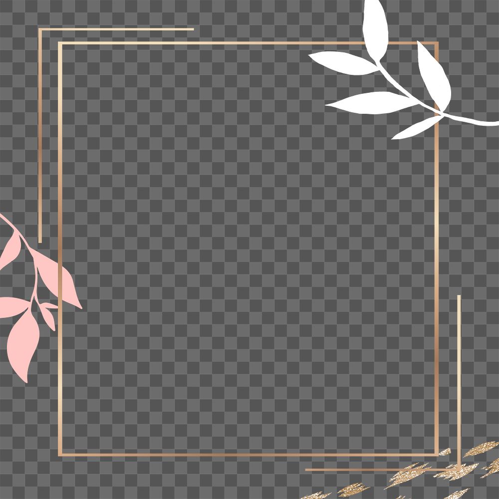 Png gold frame with pink botanical leaves 