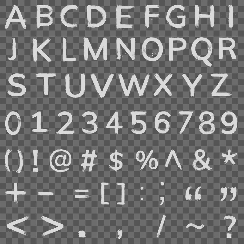 Alphabet, numbers, symbols png brush stroke set