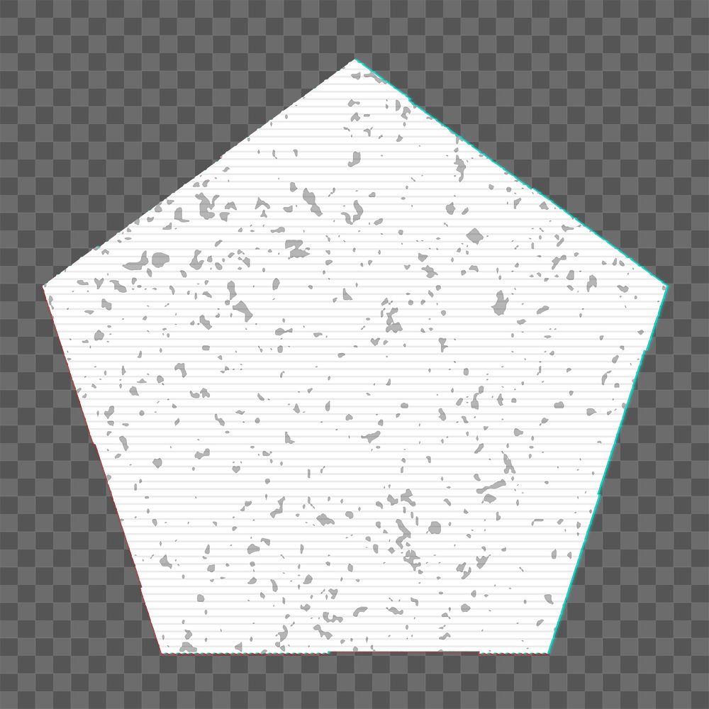 White pentagon shape with glitch effect design element 