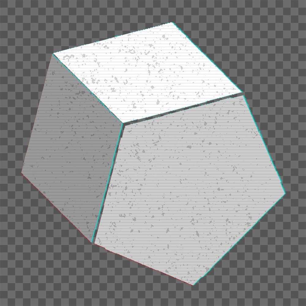 Gray 3D pentagonal prism with glitch effect design element