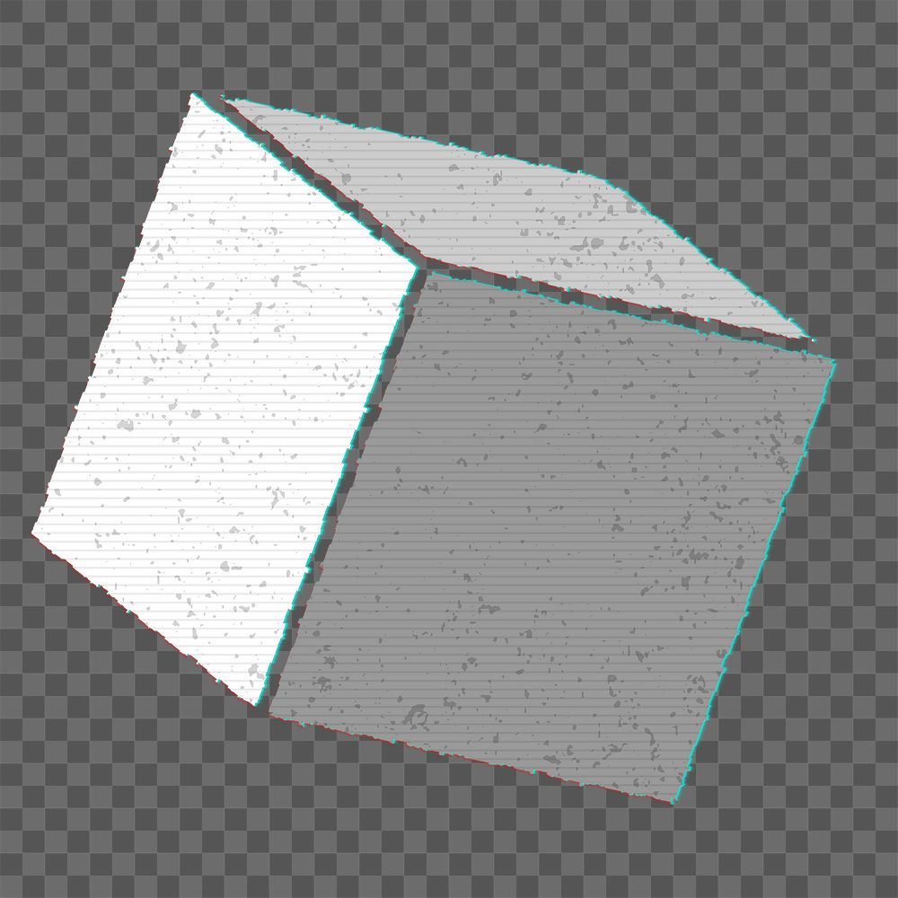 Gray 3D geometric cube with glitch effect design element