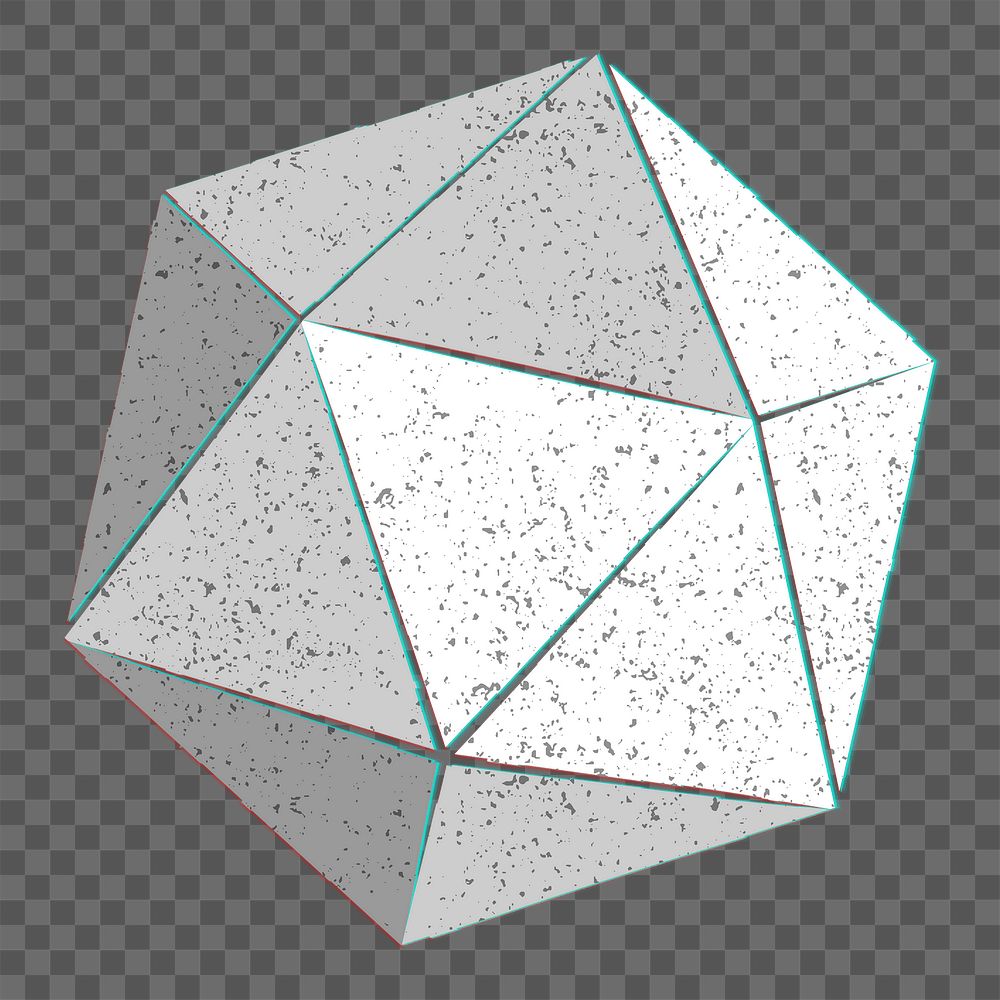 Gray 3D icosahedron with glitch effect design element 
