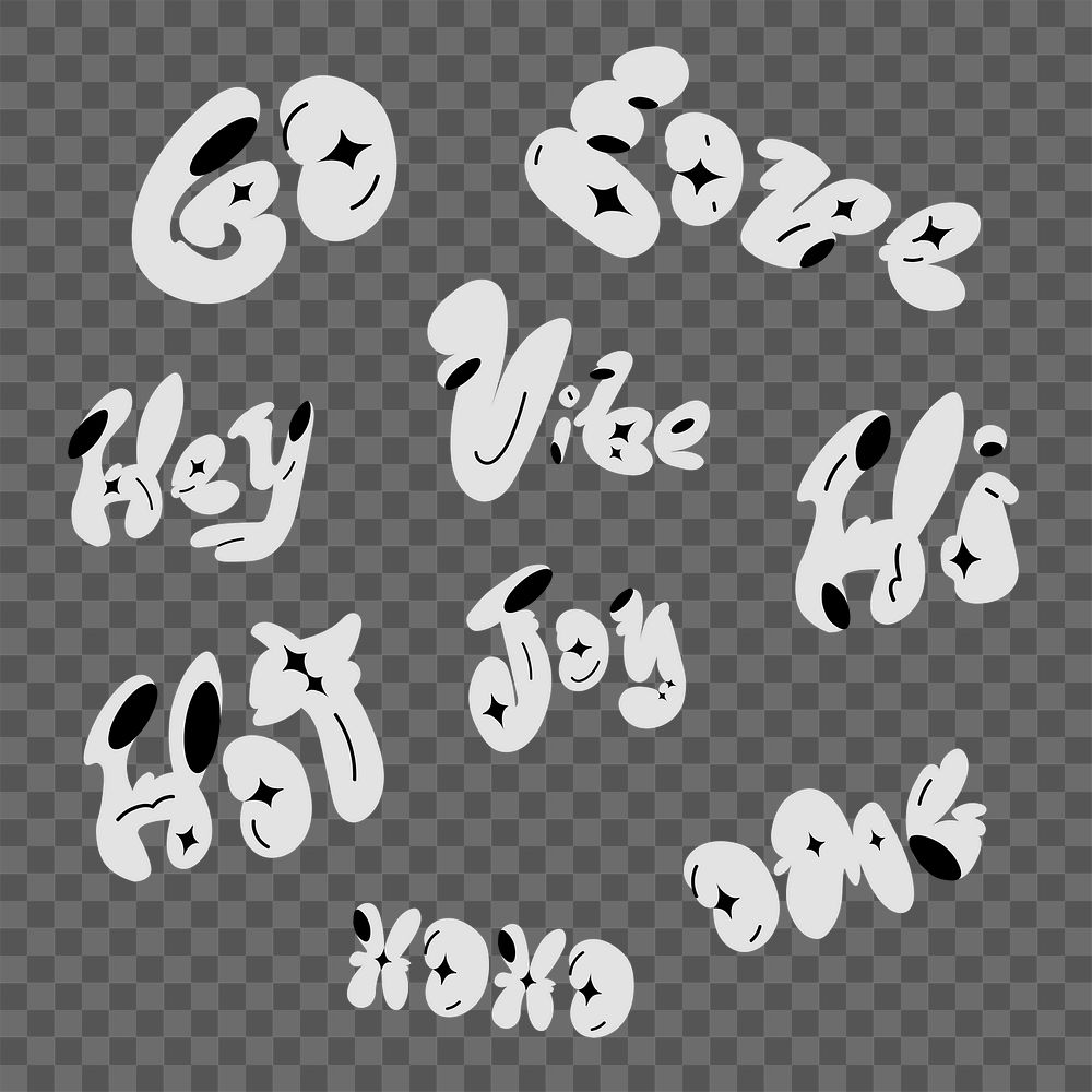 Funky bold word sticker png typography set